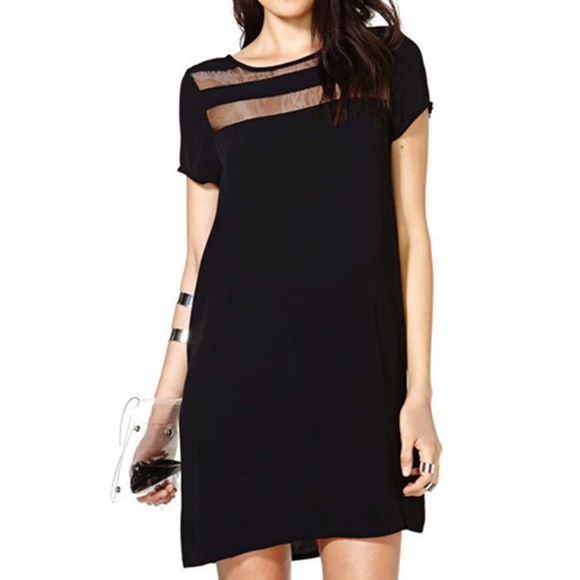 gorgeous sheer cut out panel black shift dress - Picture 2 of 5